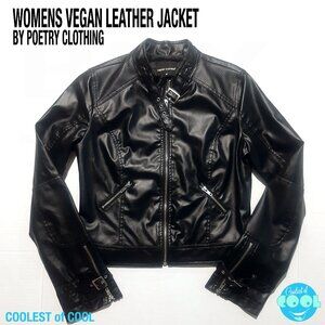 Womens medium Vegan faux leather black motorcycle jacket by Poetry Clothing nice